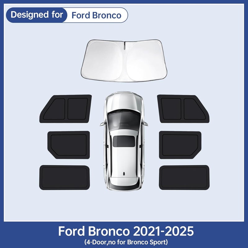 FSHAANY'S Car Window Shades for Ford Bronco（4-Door，no for Sport） 2021-2025, Full Car Window Covers for Privacy, Sunshades for Bronco Front Rear Windshield Side Windows to Block UV and Protect Privacy(7pcs) - Image 3
